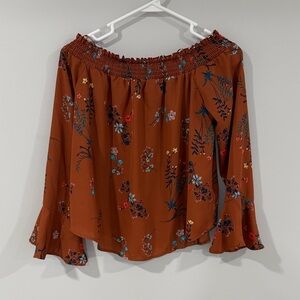 Floral Off-Shoulder Blouse - Brown